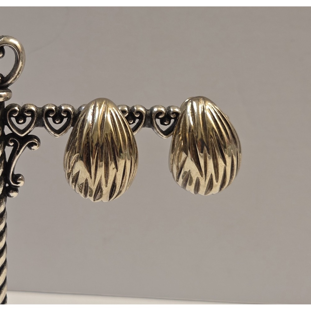 Unique Vintage Sterling Silver Puffy Grooved Lock Back Earrings Gold Tone